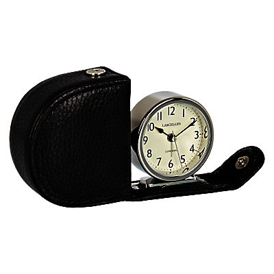 Lascelles Travel Alarm Clock in a Leather Case, Black Lascelles Travel Alarm Clock in a Leather Case, Black